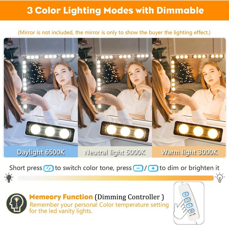 DLOMT Vanity Lights for Mirror LED Makeup Light Strip with 3 Color Temperature Lighting Modes and Dimmable Stick on Vanity Bathroom Mirror,Ultra Bright (Mirror Not Included) - Image 2